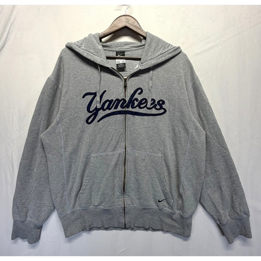 Vintage New York Yankees Hoodie Mens Large Heather Gray Nike Baseball MLB Logo